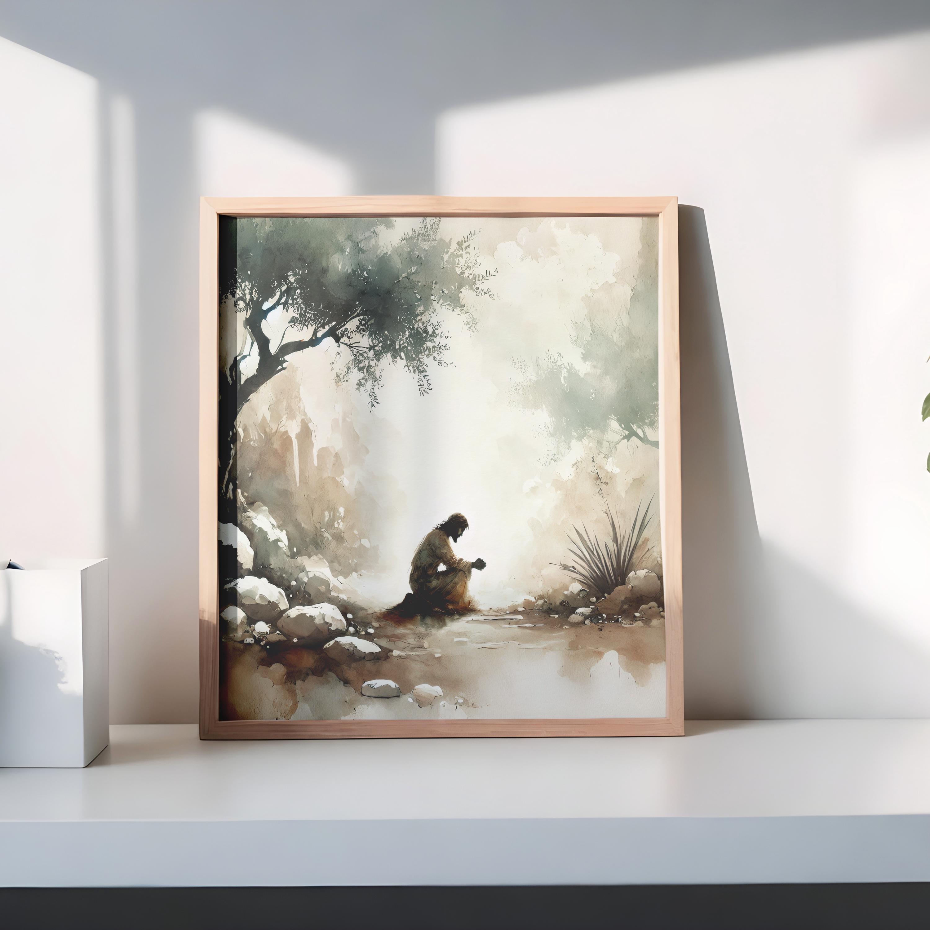 Garden of Gethsemane | Jesus in Prayer Watercolor | Christian Wall Art ...