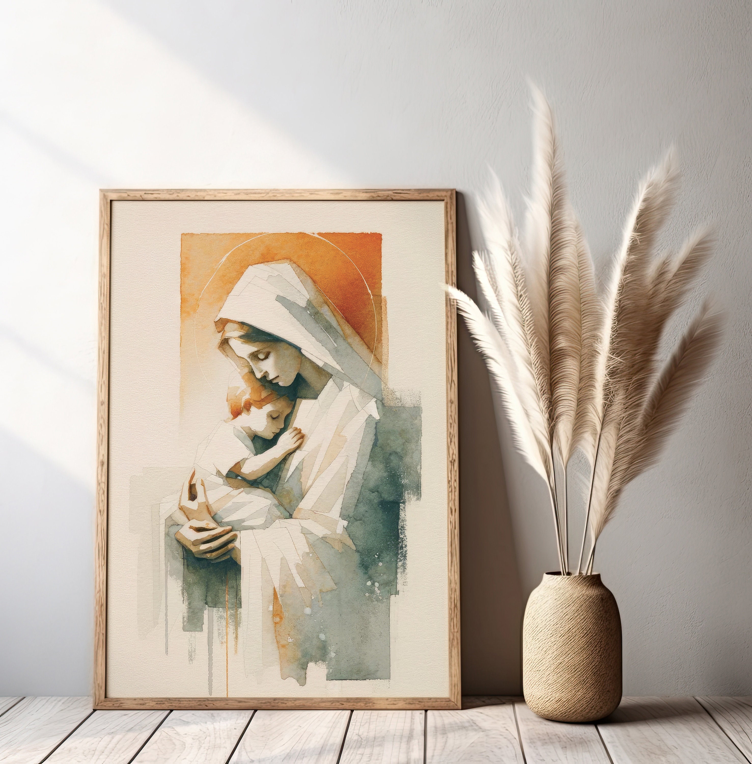 Mother Mary and Baby Jesus | Watercolor Christian Art | Catholic Wall ...