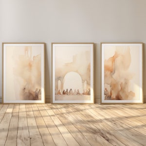 The Last Supper Set – Minimalist Christian Triptych, Holy Week Wall Art, Digital Download Bible Scene, Faith-Based Decor, Scripture Print