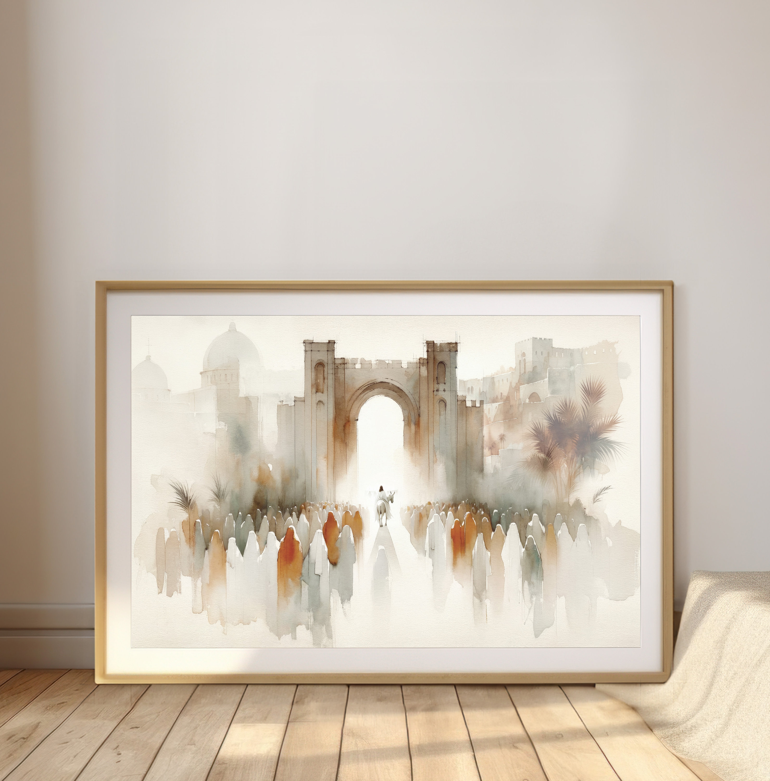 Palm Sunday | Jesus Riding a Donkey Watercolor Scene | Christian Wall ...