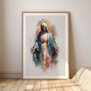Mary Mother and Refuge Watercolor Art Print: Catholic Home Decor (Digital Download
