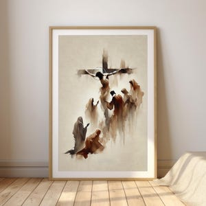 The Crucifixion of Jesus | Minimalist Watercolor Passion Art | Christian Wall Art Digital Download