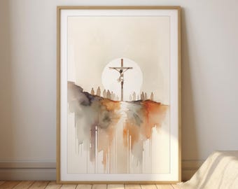 Crucifixion of Jesus | Passion of Christ Watercolor | Christian Wall Art Digital Download