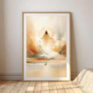 Hush Be Still, Jesus Calms Storm, Digital Print, Wall art, Watercolor Modern Artwork, Christian Meaningful Minimal Poster, LDS Home Decor