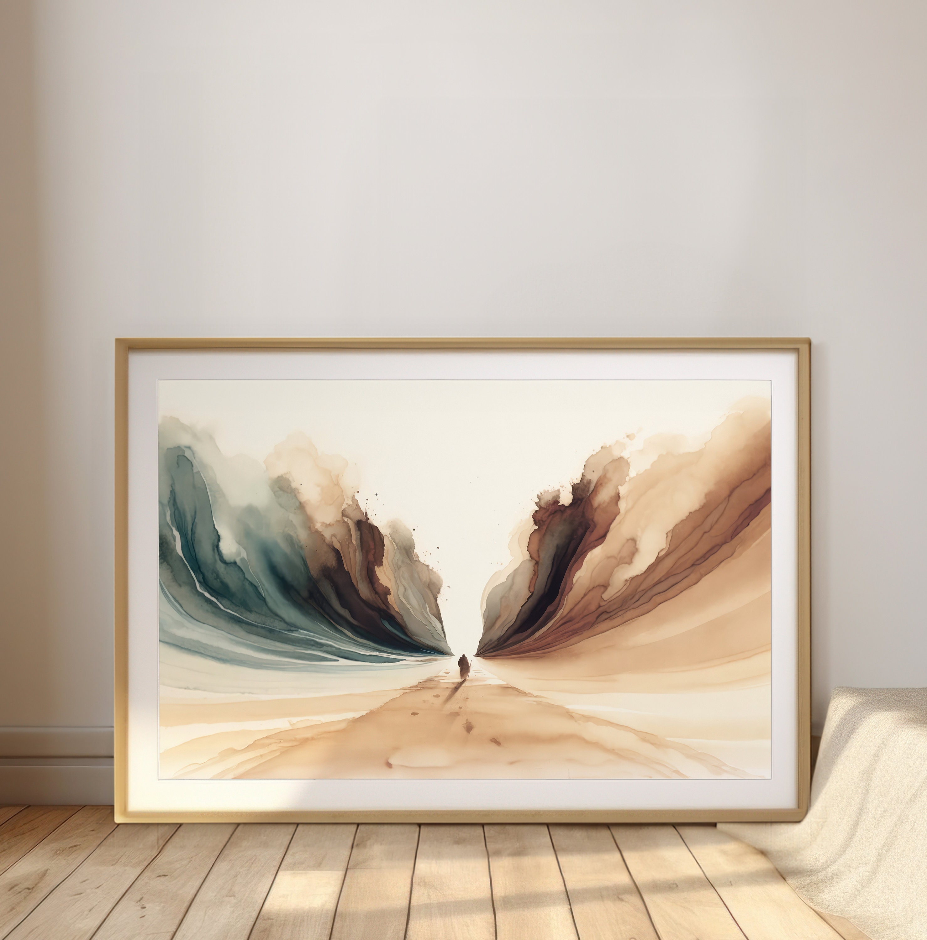 Parting the Red Sea | Watercolor Bible Scene | Christian Wall Art Digital Download