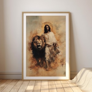 Jesus the Lion Digital Print | The Lion of Judah Artwork | Christian Wall Decor | Faith-Inspired Watercolor Art | Religious Digital Download