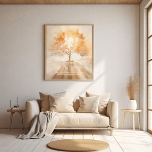 May include: A watercolor painting of a tree with a sunburst behind it. The painting has a quote from the Bible: "Love, joy, peace, patience, kindness, goodness, faithfulness, gentleness, self-control." - Galatians 5:22-23
