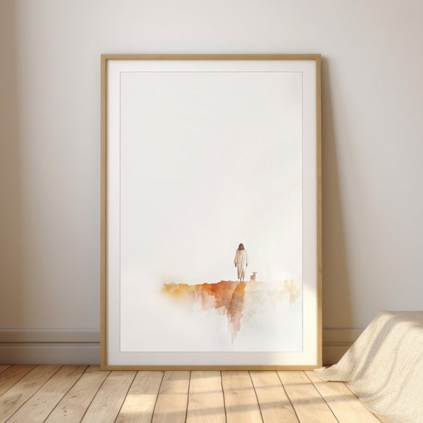 Parable of the Lost Sheep, Digital Print, Jesus Wall Art, Watercolor Modern Artwork, Christian Meaningful Minimal Poster, LDS Home Decor