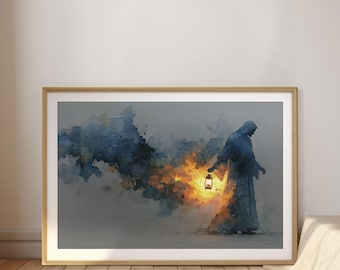 Light of the World | Jesus Lantern Watercolor | Modern Christian Wall Art Digital Download