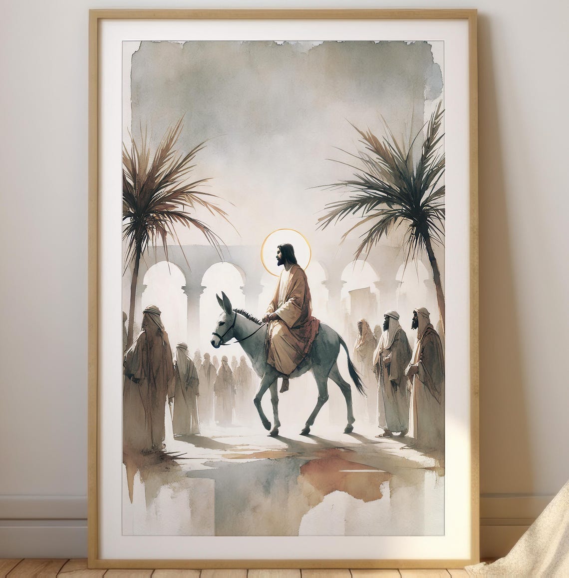 Palm Sunday Triumphal Entry Watercolor Print | Jesus on Donkey | Holy ...