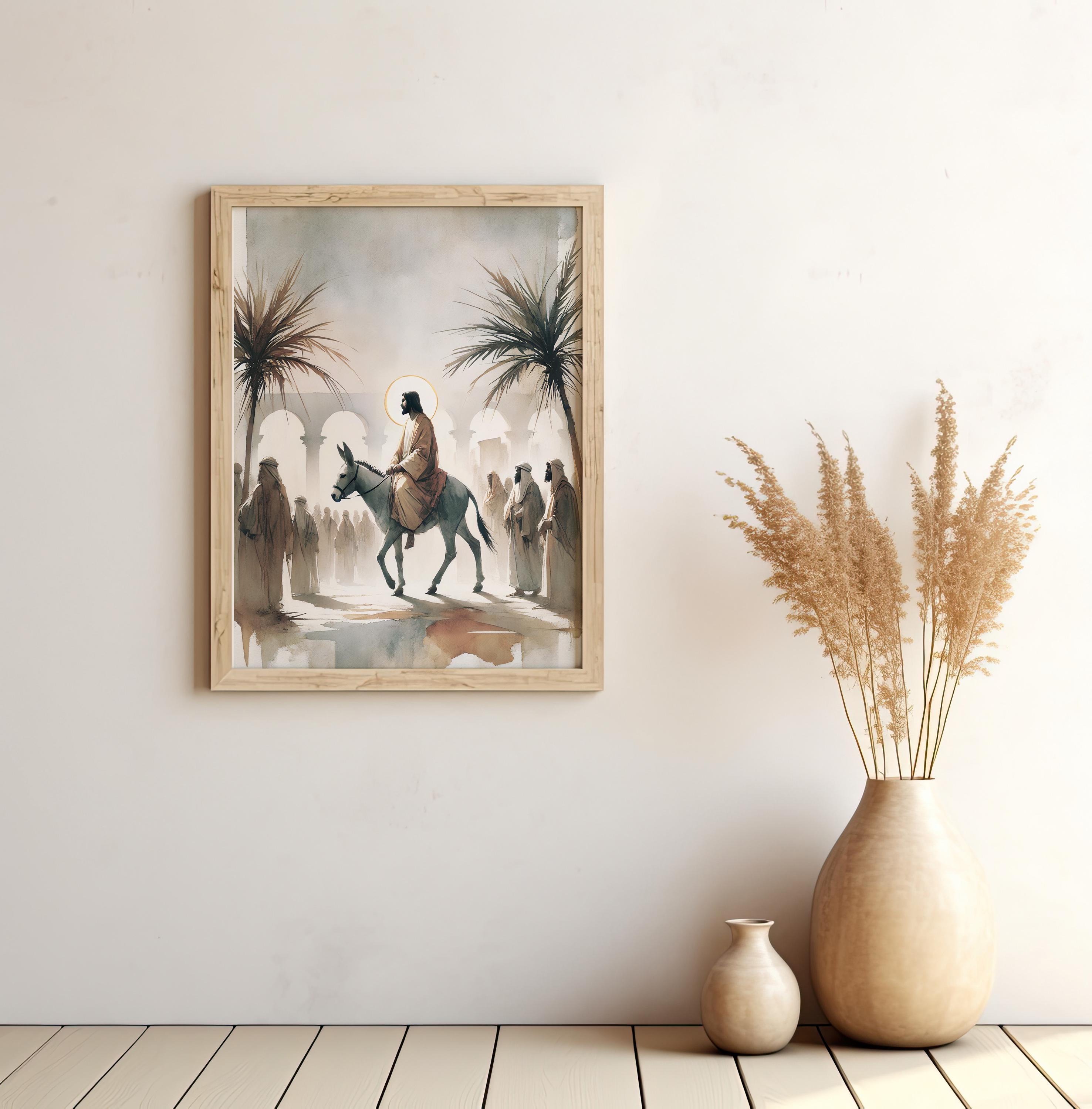 Palm Sunday Triumphal Entry Watercolor Print | Jesus on Donkey | Holy ...