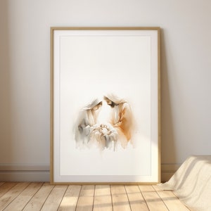 Nativity, Digital Print, Watercolor Jesus Wall Art, Christmas Bible Art, Minimalist Modern Christian Home Decor Artwork, Religious Printable