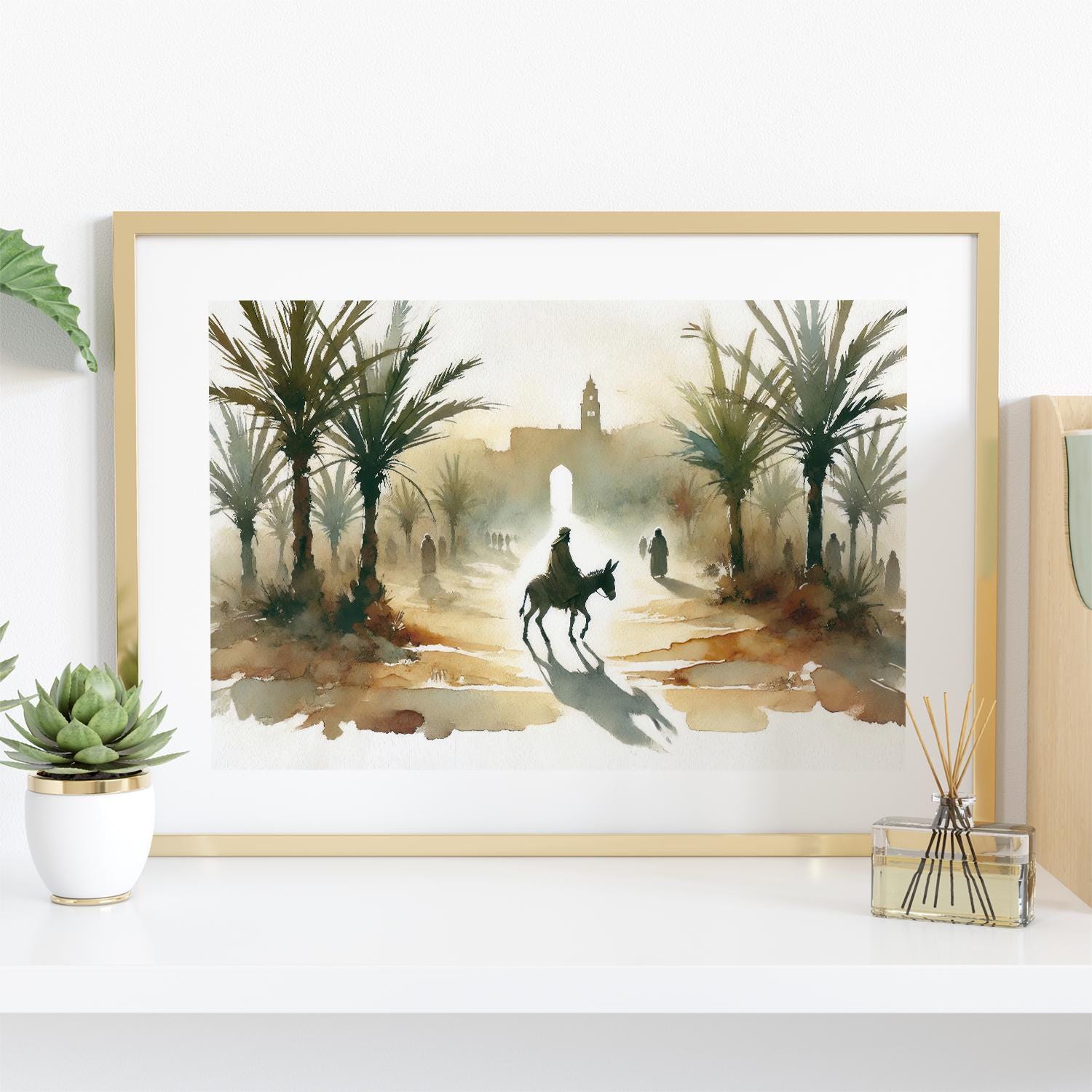 Palm Sunday Entry in Jerusalem – Jesus on Donkey Watercolor, Holy Week ...