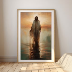 Jesus Walks on Water | Watercolor Christian Bible Scene | Scripture Wall Art Digital Download