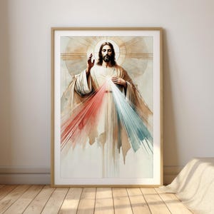 La Divina Misericordia di Gesù / Arte murale cristiana / Arte cristiana moderna / Sacro Cuore / Decorazioni basate sulla fede / Stampa ad acquerello / Arte cattolica