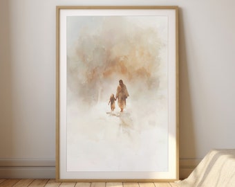 Jesus and the Little Girl | Watercolor Christian Art | Inspirational Bible Digital Download