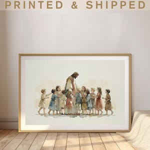 Jesus with Many Children – Printed & Shipped, Nursery and Sunday School Decor, Kids Art
