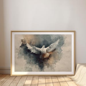 Holy Spirit Dove Watercolor Print – Pentecost Art, Christian Wall Decor, Modern Catholic Painting, Faith-Based Gift, Spiritual Poster