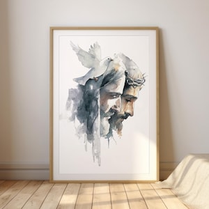 Holy Trinity Watercolor Print – Modern Christian Art of Father, Son and Spirit, Abstract Catholic Wall Decor, Religious Faith Gift Idea, LDS