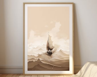 Jesus Calming the Storm | Watercolor Bible Miracle Scene | Christian Wall Art Digital Download
