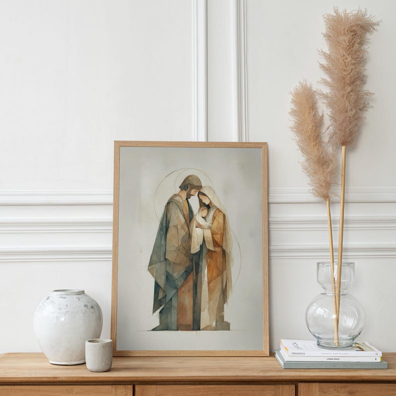 Holy Abstract Nativity Art Print, Minimalist Christmas Christian Decor ...