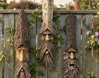 Scultura murale in resina a forma di volto di albero, decorazione murale con spirito fatato dell'albero e corteccia, decorazione per albero da giardino fantastico, ornamento per esterni a forma di volto di abbracciatore di alberi