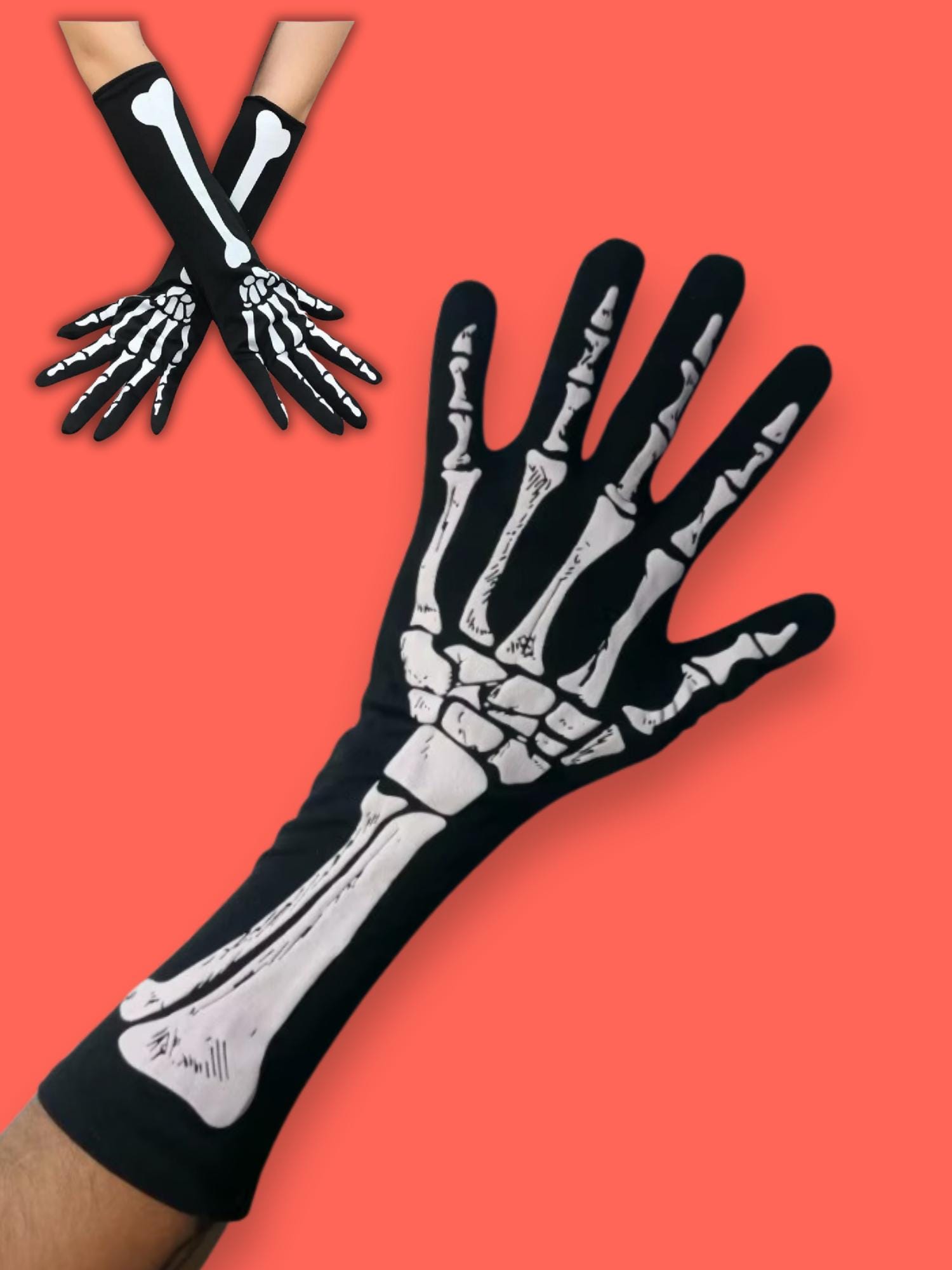 Gothic Skelett Handschuhe & Strümpfe Set – Langer Armärmel, Fingerlos, Für Halloween & Cosplay