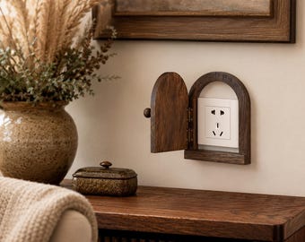 Copripresa in legno realizzato a mano, decorazione murale rustica in stile fattoria con placca a scatto