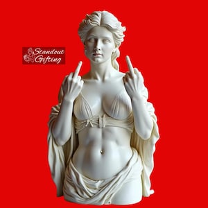 Vienna Goddess Middle Finger Statue – Funny Resin Desk Decor, Bold Satirical Art Figurine for Home Office or Garden - 9.5 x 6 x 6 cm