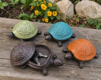 Rustic Cast Iron Turtle Key Hider, Outdoor Garden Decor, Secret Key Holder Box