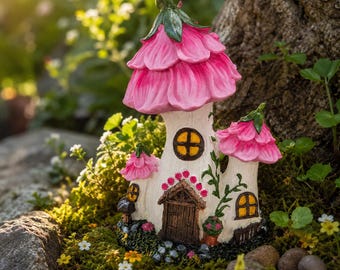 Statua in resina a forma di casa di funghi e fiori, decorazione stravagante per giardino delle fate, ornamento da esterno per prato.