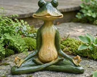 Statua di rana yoga in resina, decorazione da giardino, scultura di rana in meditazione per esterni, divertente statuetta di rana zen per cortile, patio e prato, idea regalo per il relax