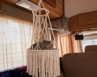 Amaca per gatti in macramè stile boho, lettino sospeso per gatti intrecciato a mano, cuccia per animali domestici in cotone per interni, regalo perfetto per gli amanti dei gatti.
