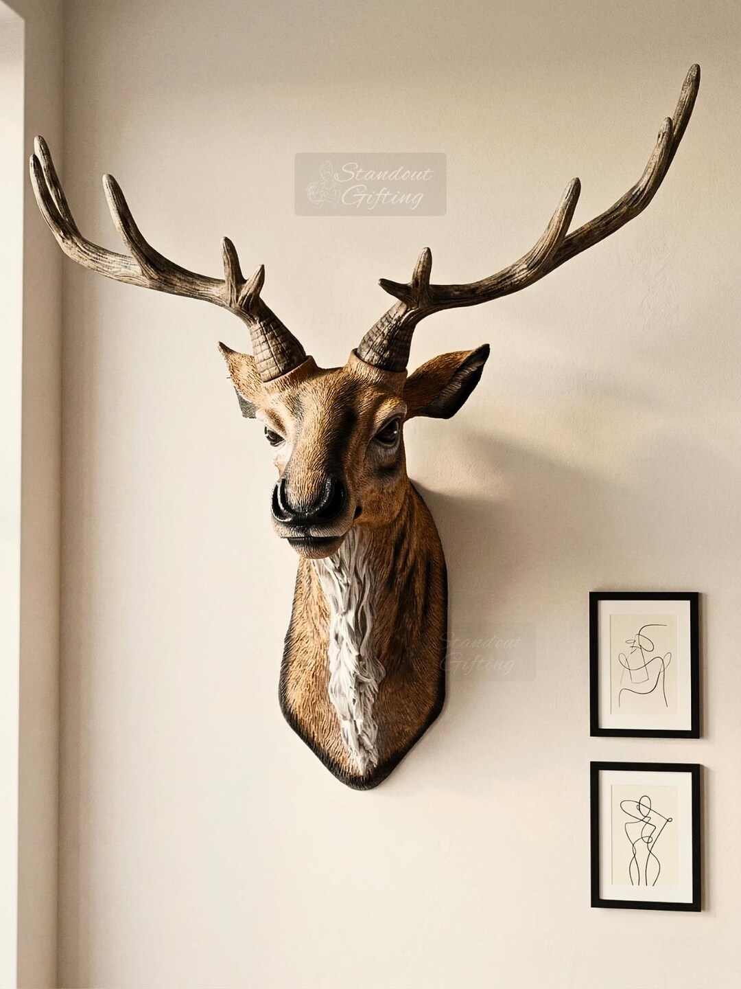Faux Deer Head Wall Sculpture, 17 Inch Rustic Farmhouse Antler Decor ...