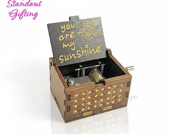 You Are My Sunshine Wooden Music Box – Hand Crank Vintage Engraved Gift for Mom Birthday, Christmas Gift, Wedding Gift, Valentine’s Day Gift