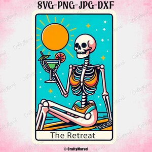 The Retreat tarotkaart Svg, strandleven PNG, skelet SVG Clipart, vector gesneden bestand, transparante png, illustraties, Sassy Svg, digitale download