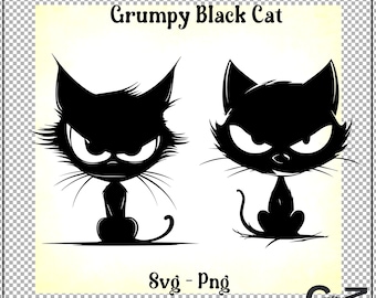 grumpy black cats svg png bundle 12 x 12 inch no background cat silhouette cats clipart cat lovers gift instant download png