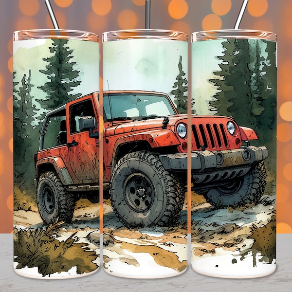 4x4 suv tumbler wrap, watercolor 20 oz straight skinny, sublimation designs, all terrain vehicle, png print digital instant download