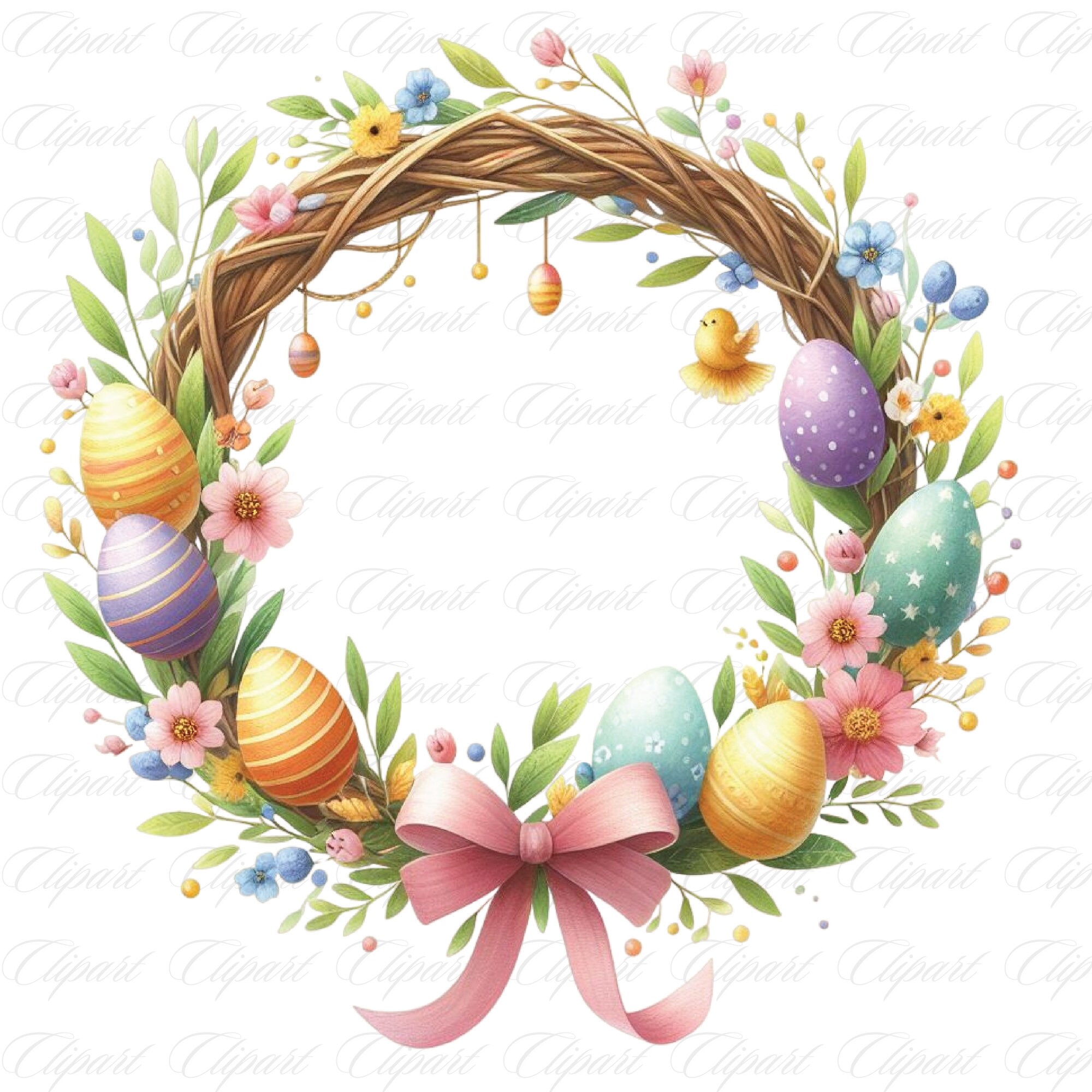 Watercolor Easter Wreath Clipart Bundle, 22 PNG Files High Quality ...