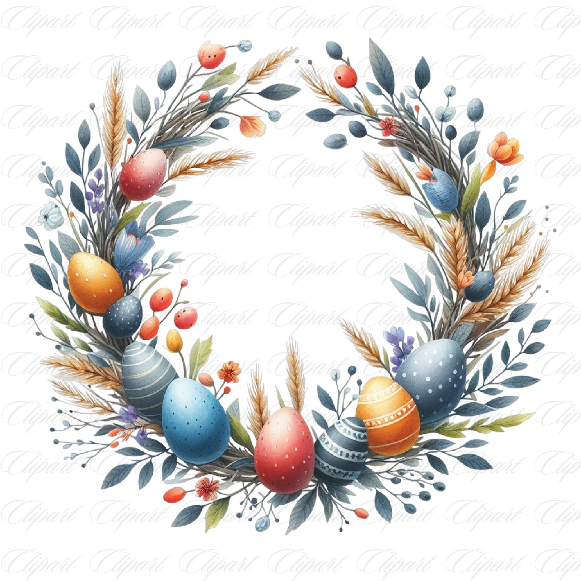 Watercolor Easter Wreath Clipart Bundle, 22 PNG Files High Quality ...