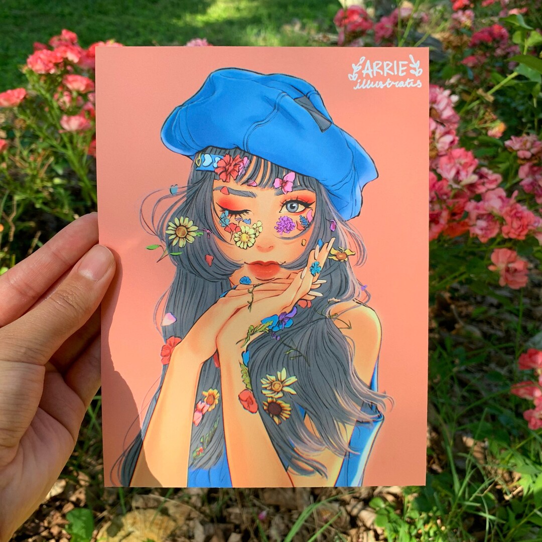 Flower Girl Art Print Anime Art Print Illustration Art Etsy