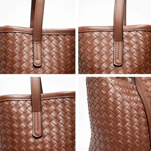 Handmade Woven Leather Tote Bag, Cognac Shoulder Purse, Michigan Crafted Design imagem 10