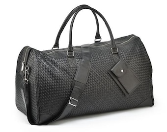 Handmade Woven Leather Duffle Bag | Luxury Weekender Bag | Premium Travel Bag | Genuine Leather Overnight Bag | Men's & Women's Gift.
