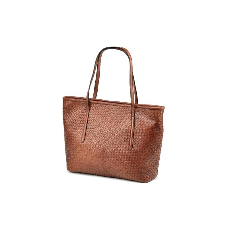 Handmade Woven Leather Tote Bag, Cognac Shoulder Purse, Michigan Crafted Design imagem 4