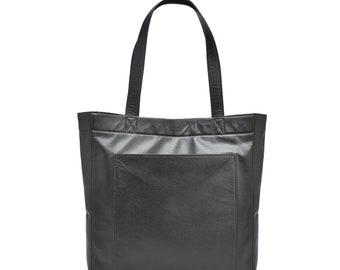 Handmade Italian Leather Work Tote: Elegant Black Shoulder Bag