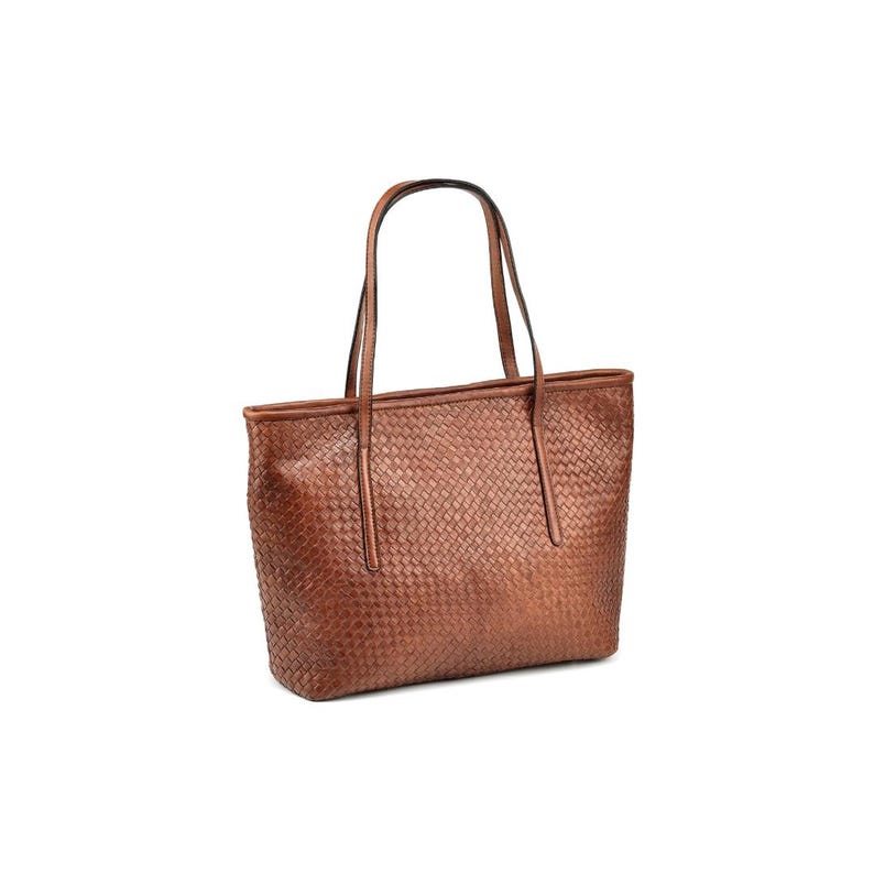 Handmade Woven Leather Tote Bag, Cognac Shoulder Purse, Michigan Crafted Design imagem 7