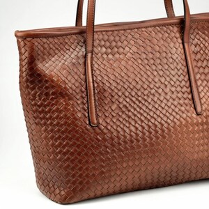 Handmade Woven Leather Tote Bag, Cognac Shoulder Purse, Michigan Crafted Design imagem 9