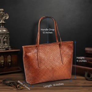 Handmade Woven Leather Tote Bag, Cognac Shoulder Purse, Michigan Crafted Design imagem 17