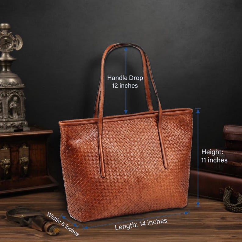 Handmade Woven Leather Tote Bag, Cognac Shoulder Purse, Michigan Crafted Design imagem 17