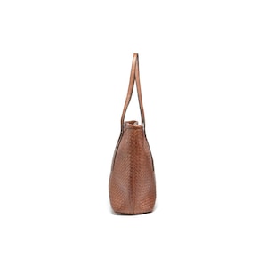 Handmade Woven Leather Tote Bag, Cognac Shoulder Purse, Michigan Crafted Design imagem 6